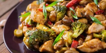 Курица с брокколи и грибами