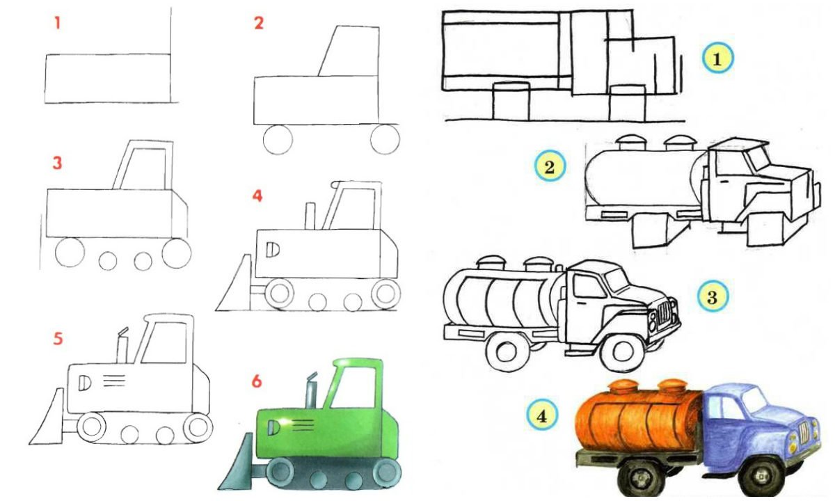 Грузовик поэтапно рисовать - 80 фото