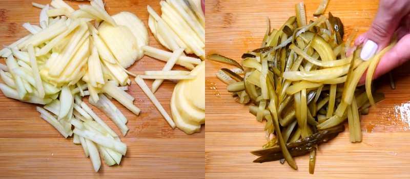 нарезанные яблоки и огурцы